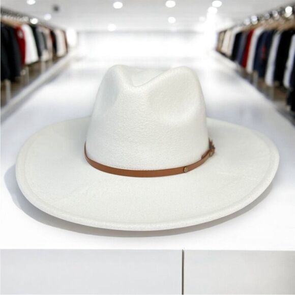 White Wide Brim Tall Dented Crown Rancher Fedora Hat - NEW - Picture 1 of 3